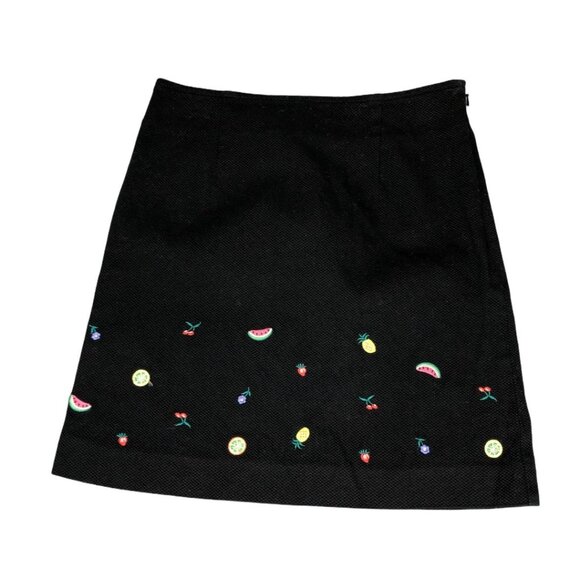 Talbots Skirt Girls 7 Black Fruit Embroidery Side Zip Stretch Pink Yellow Casual - Picture 1 of 6
